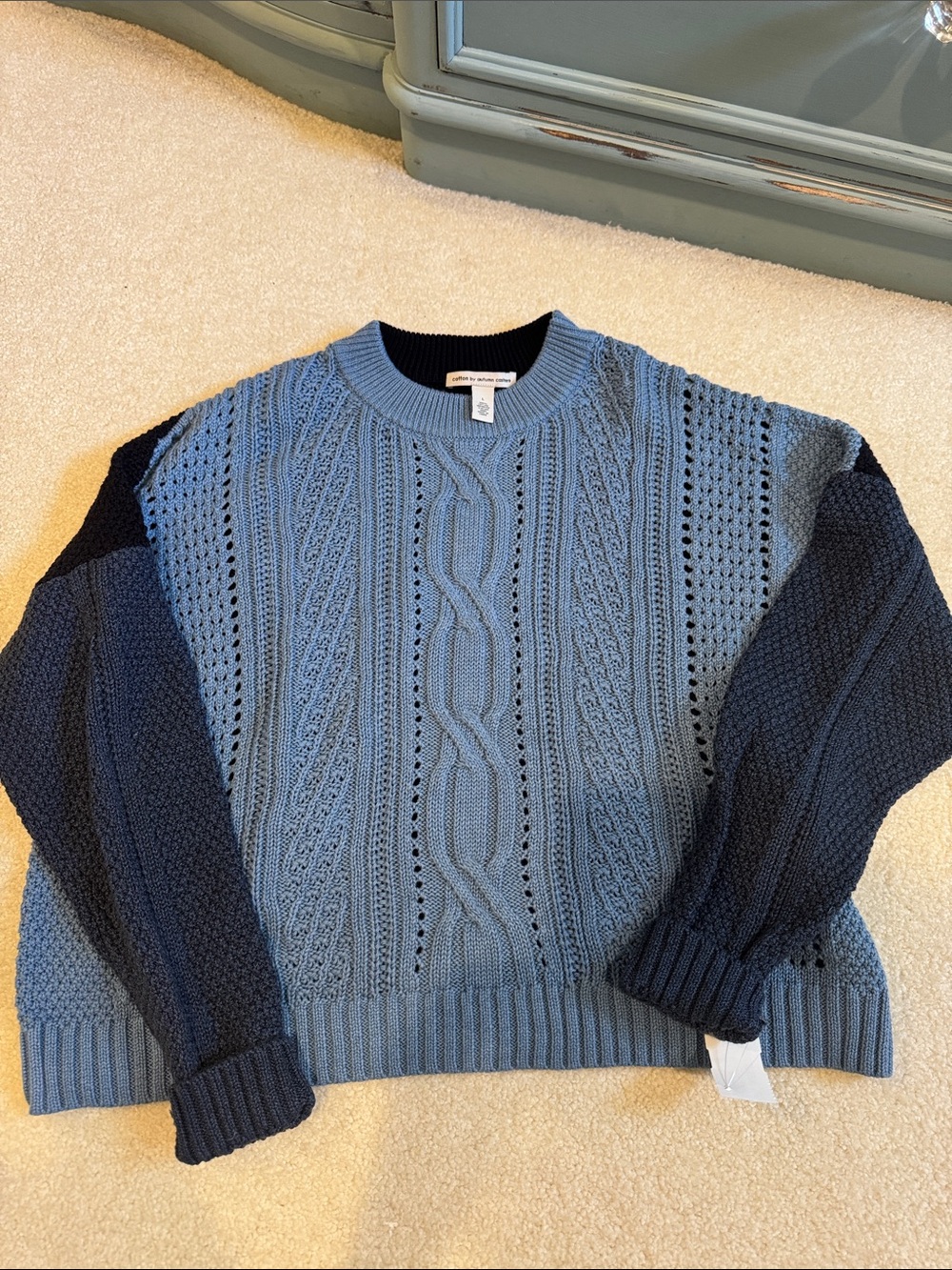 Women’s color block Blue Cable Knit Sweater